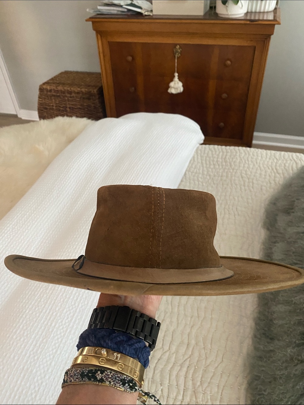 Vintage J. Crew Suede Leather Band Brown Wide Brim Women's Hat Size S - Picture 8 of 9